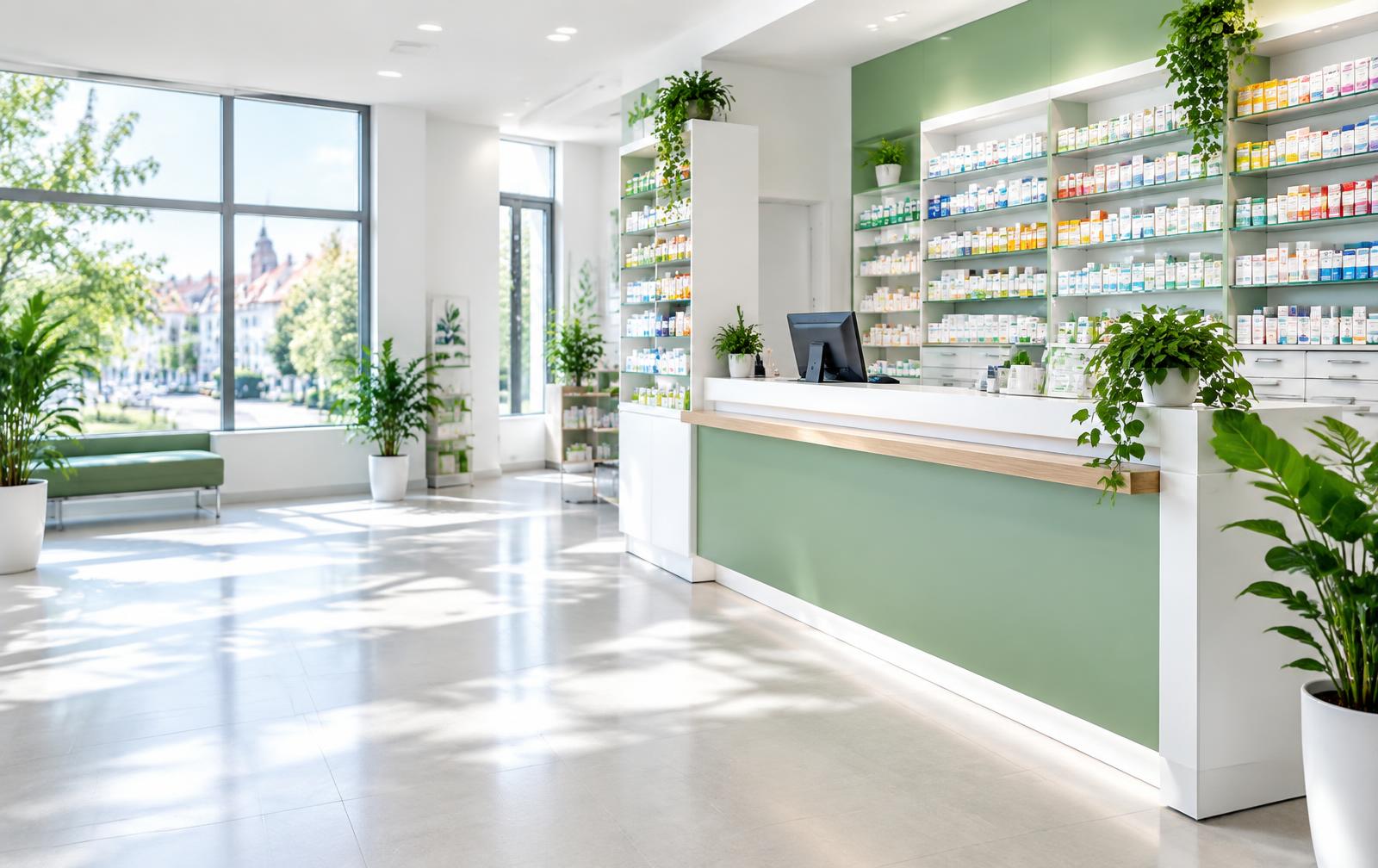 Interior luminos al unei farmacii moderne